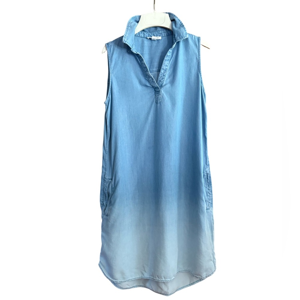Beach Lunch Lounge Ombre Chambray Sleeveless Shirt Dress Sz Med V-neck Popover